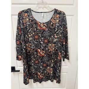 ENMAIN Women 2XL Paisley Print Pullover Blouse Multicolor Spandex Blend Top